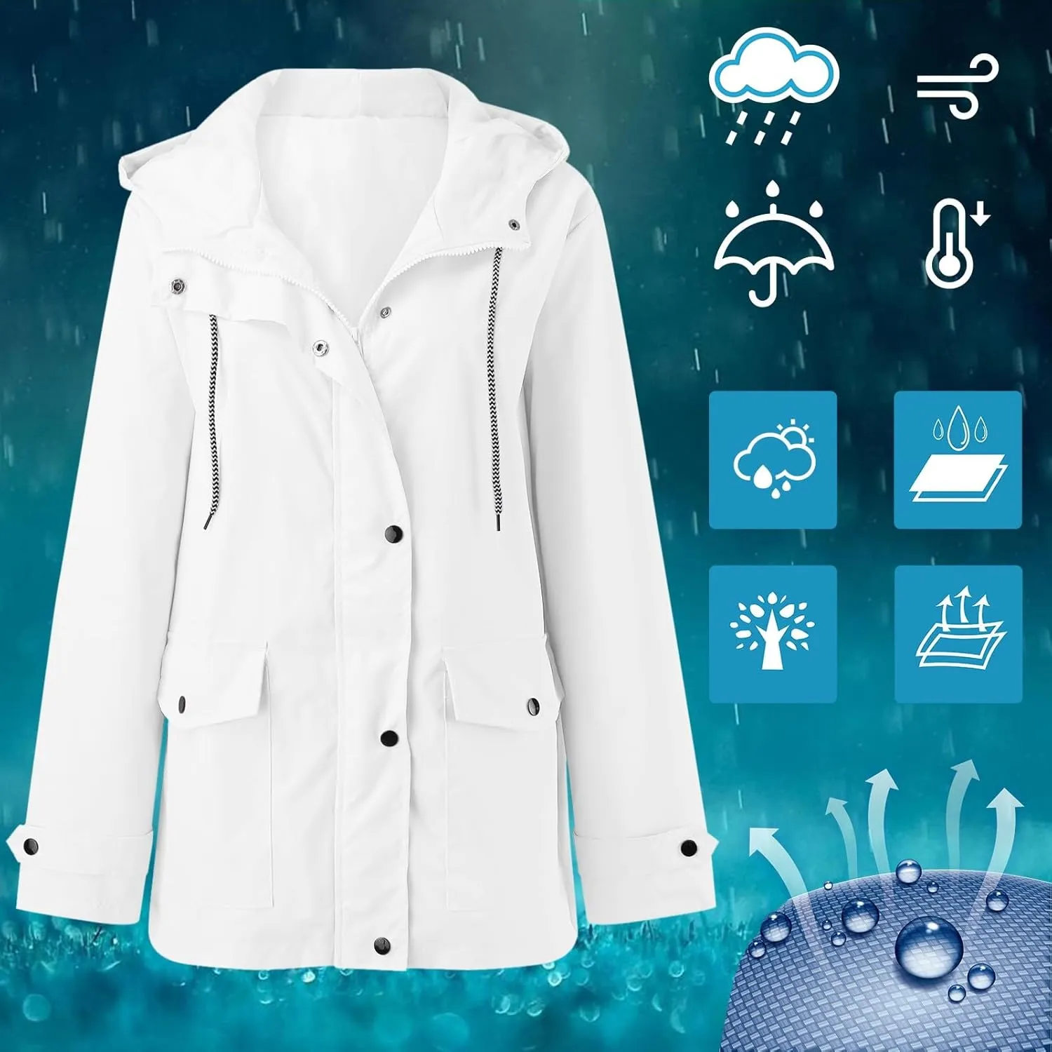 2023 Rain Jacket Women Lightweight Raincoat Waterproof Windbreaker Trendy Casual Climbing Outdoor Trench Coats Outerwear