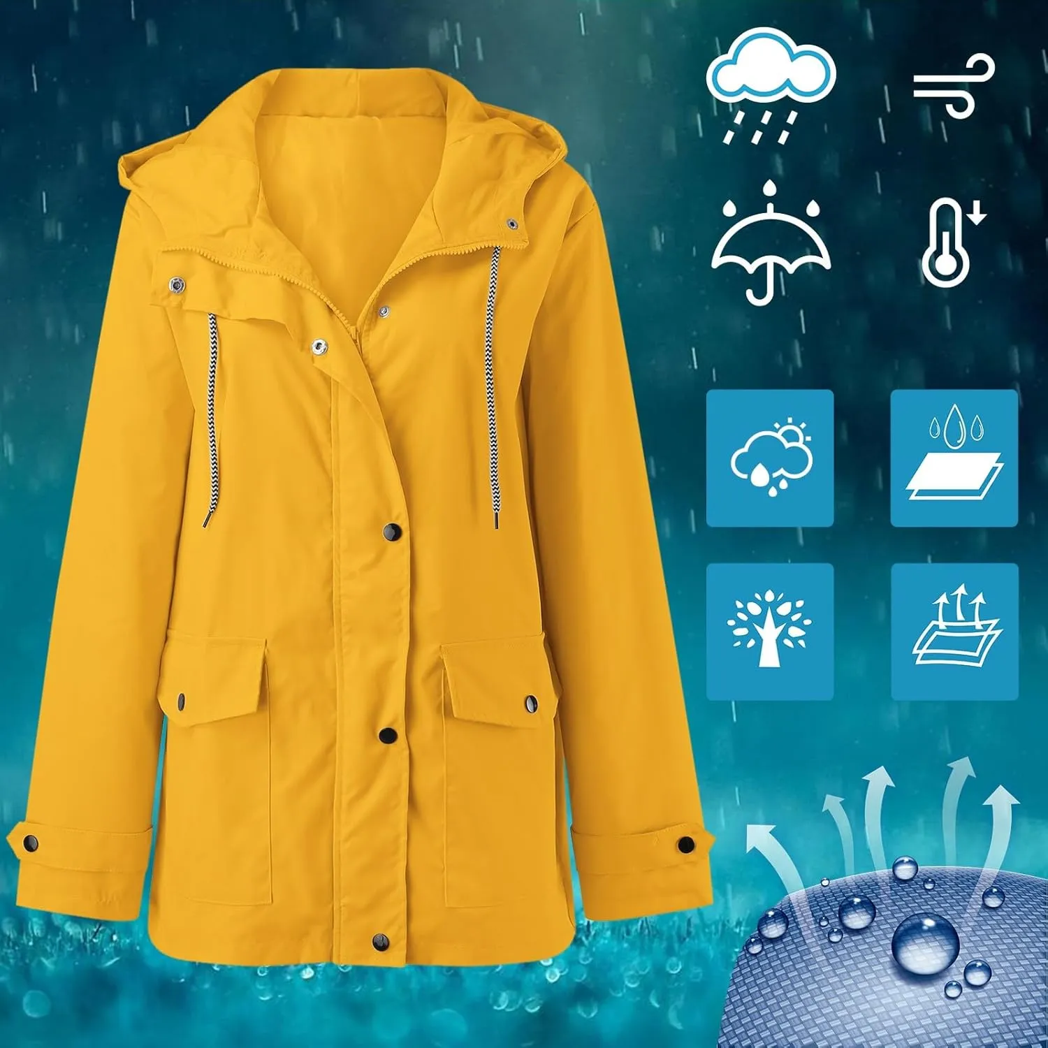 2023 Rain Jacket Women Lightweight Raincoat Waterproof Windbreaker Trendy Casual Climbing Outdoor Trench Coats Outerwear