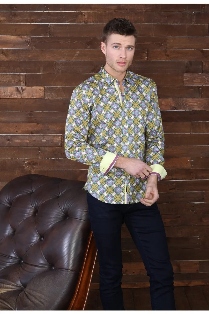 Beige Pattern Button Down Shirt