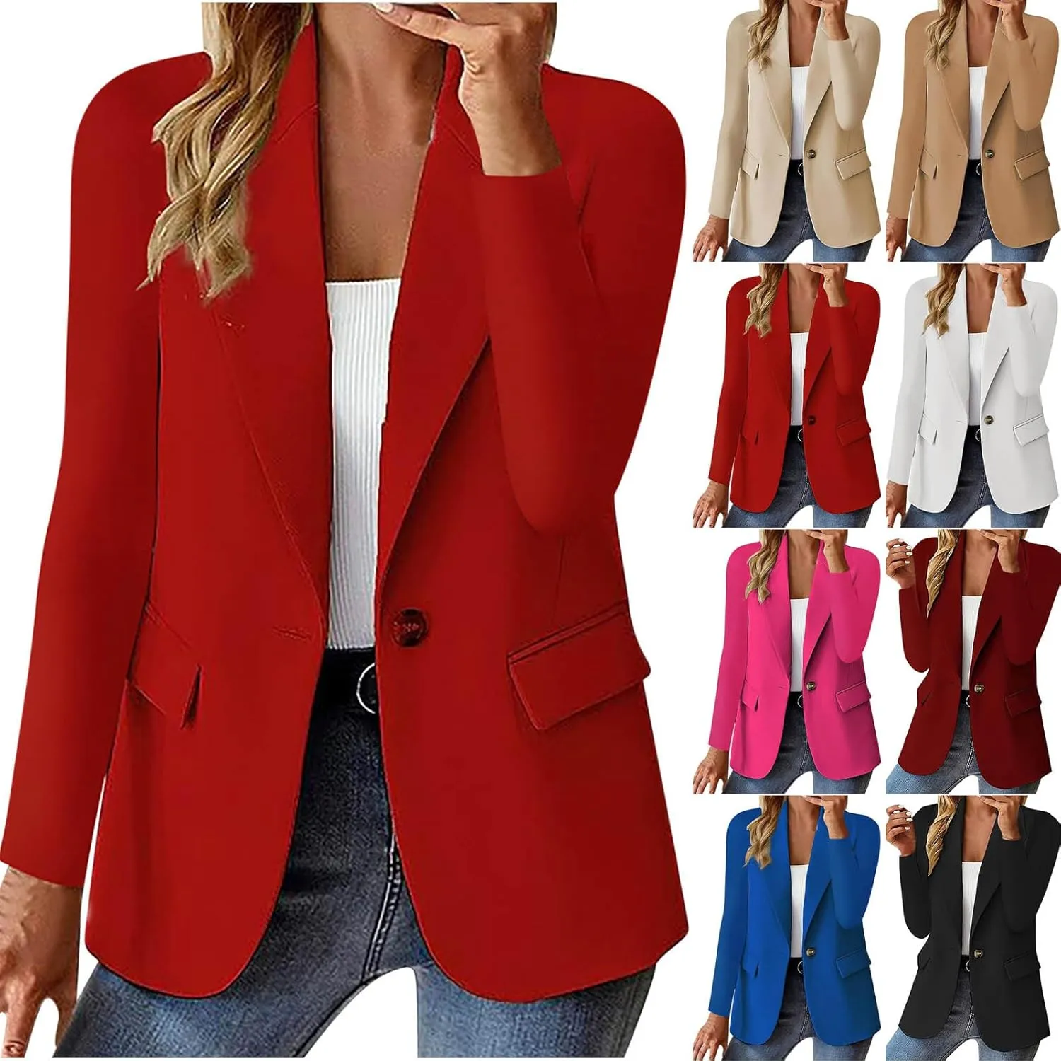 Blazers for Women Business Casual Button Work Office Jackets Blazer Open Front Long Sleeve Lapel Jacket Outfit