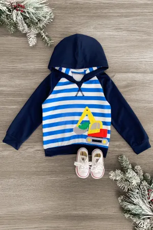 Christmas Construction Blue Stripe Hoodie