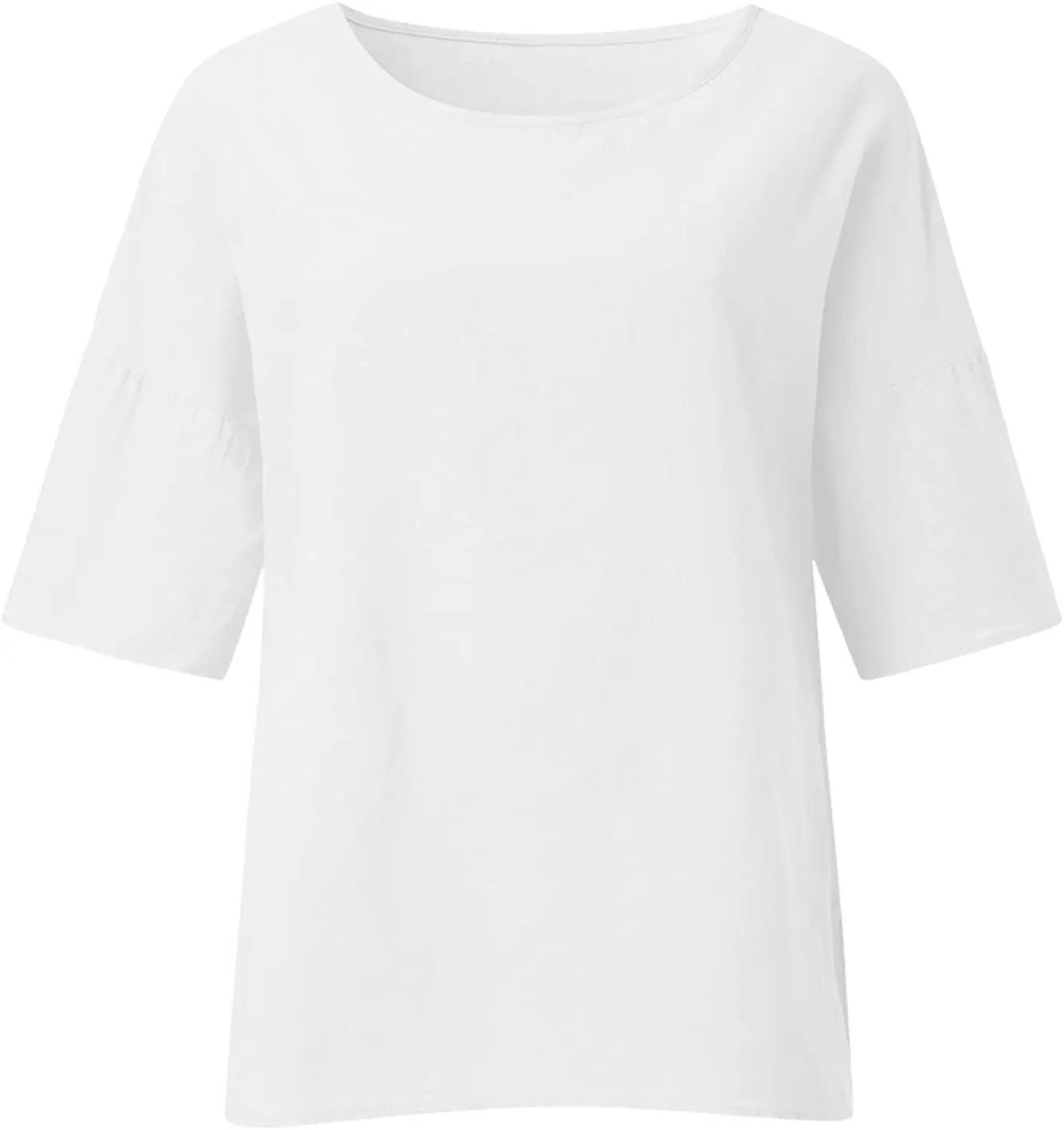 Crewneck Linen Tops for Women 2025 Summer Casual T Shirts Loose Short Sleeve Cotton and Linen Blouses Tee
