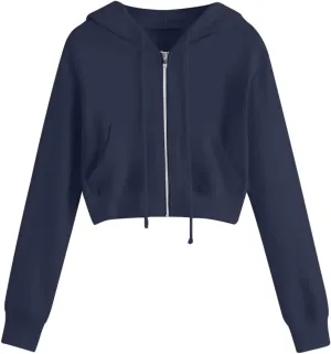 Cropped Sweatshirts for Women Zip Up Cute Hoodies Lightweight Long Sleeve Sweatshirt Slim Fit Jacket with Pockets