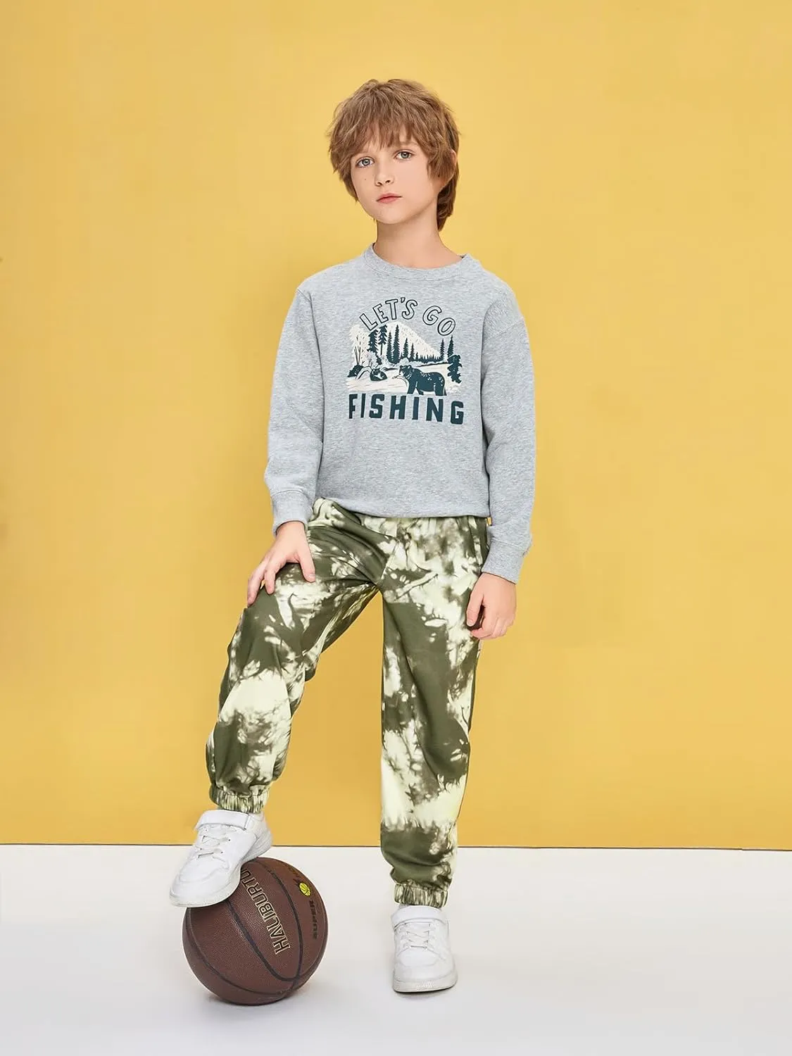 Haloumoning Boys Tie Dye Pants Kids Athletic Sweatpants Sports Joggers with Pockets 5-14 Years
