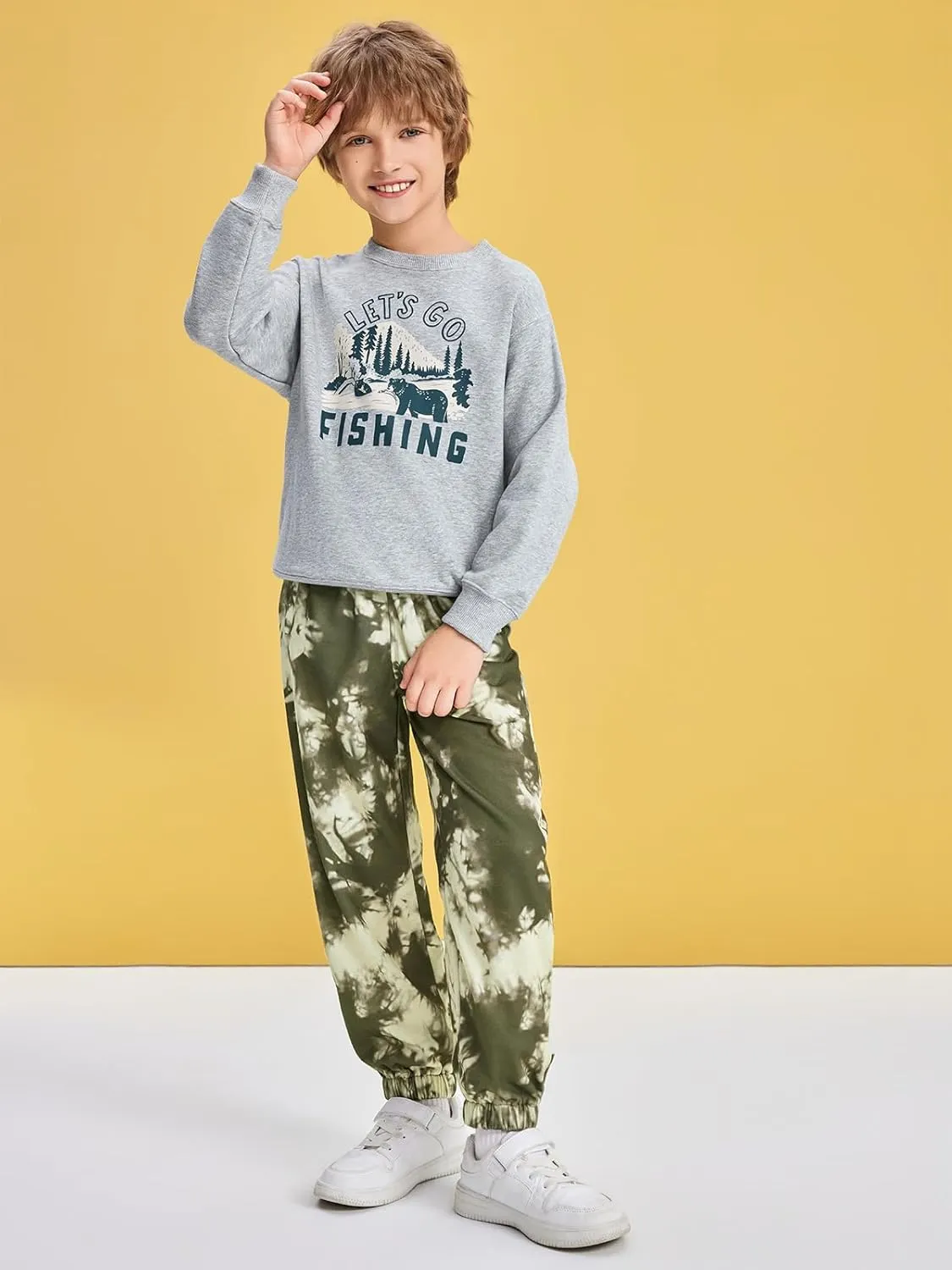 Haloumoning Boys Tie Dye Pants Kids Athletic Sweatpants Sports Joggers with Pockets 5-14 Years