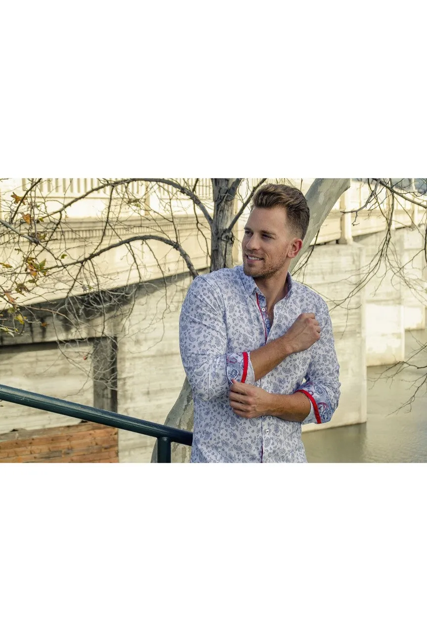 Light Paisley Button Down Shirt W/Trim