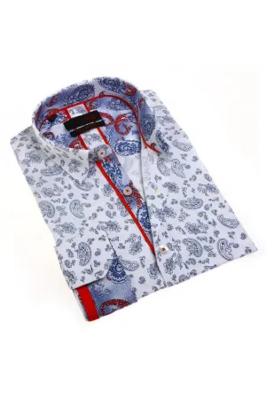 Light Paisley Button Down Shirt W/Trim