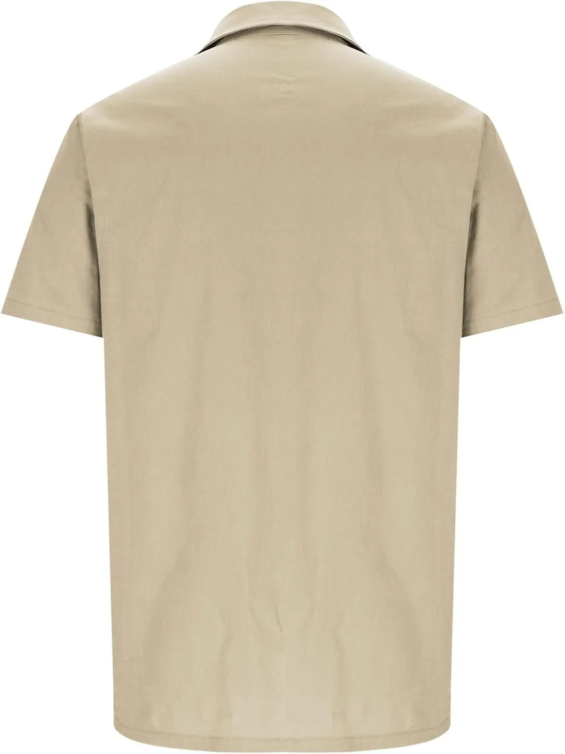 Linen Shirt for Men Button Collared T-Shirt Short Sleeve Summer Beach Clothes Casual Hawaiian Dress Tops with Two Pocket