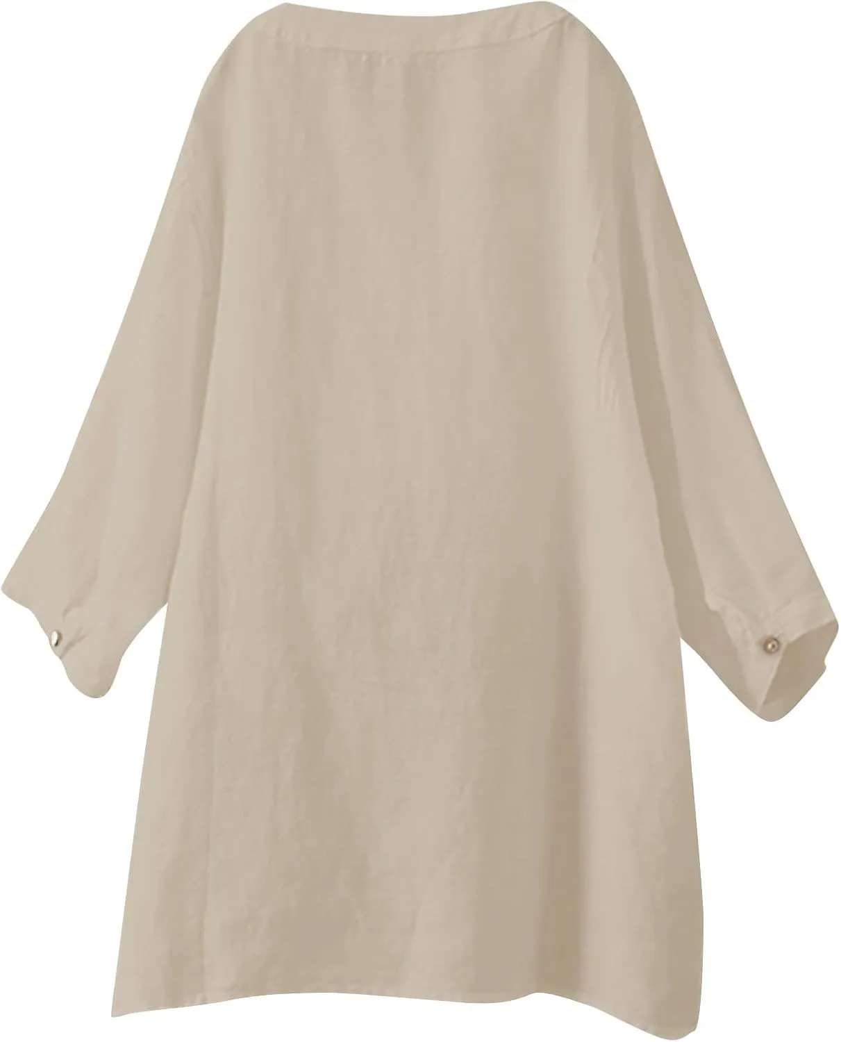 Linen Shirts for Women Rolled Short Sleeve Buttons V Neck Boho Tops Solid Summer Beach Blouses Casual Loose Fit Tee