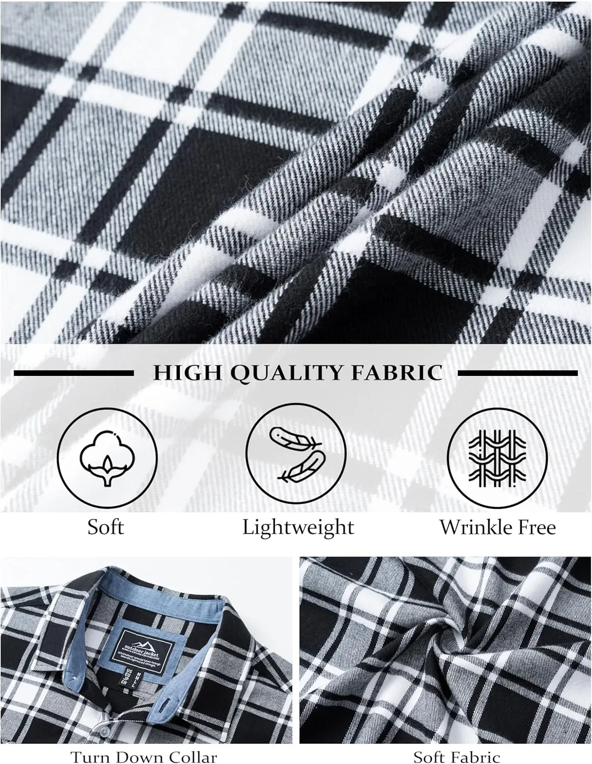 MAGCOMSEN Men's Flannel Shirts Cotton Long Sleeve Plaid Shirt Casual Fashion Button Up Shirts Jackets with 2 Pockets