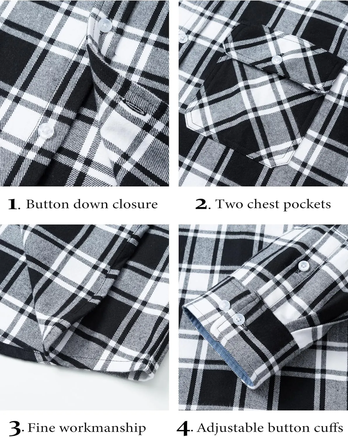 MAGCOMSEN Men's Flannel Shirts Cotton Long Sleeve Plaid Shirt Casual Fashion Button Up Shirts Jackets with 2 Pockets