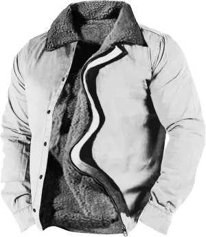 Men's Aztec Western Jackets Cowboy Winter Warm Sherpa Full Zip Fleece Coats Retro Ethnic Vintage Long Sleeve Jacket 2024