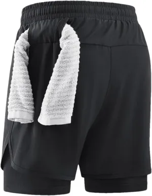 Men's Quick Dry 2-in-1 Running Shorts Elastic Waist Athletic Fit Gym Sports Training Jogger Sweatpants Shorts