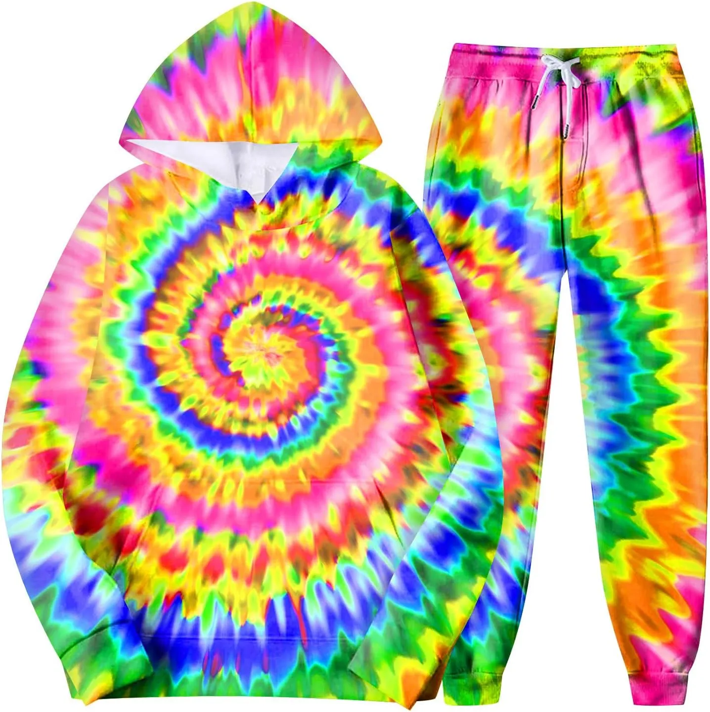 Mens Tie-Dye Sweatsuit 2 Piece Autumn Tracksuit Casual Solid Jogger Sport Hoodies and Sweatpant Set Loose Outfit