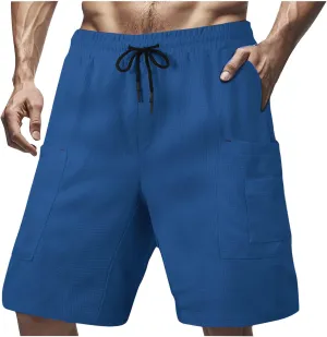 Men's Waffle Shorts Quick Dry with Pockets Bermuda Athletic Running Gym Workout Elastic Active Casual Trunks