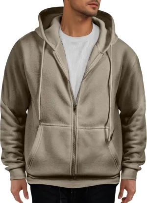 Mens Zip Up Hoodie Lightweight Long Sleeve Fleece Jackets Loose Sport Full Zip Oversized Sweatshirt with Pockets