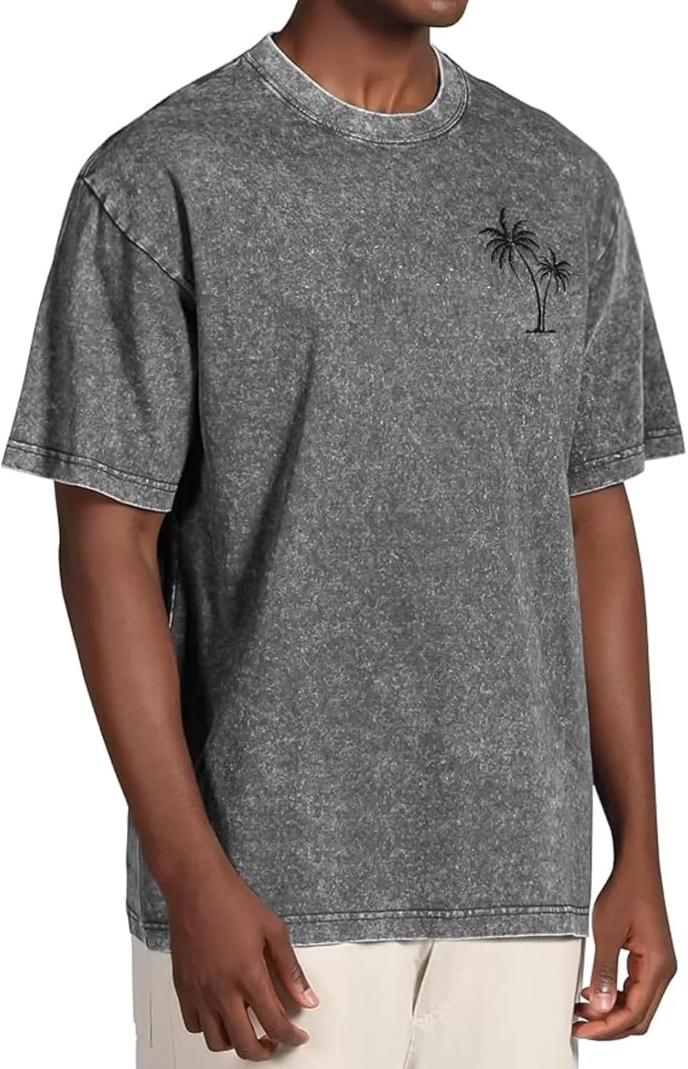 Oversize Palm Tree Graphic T-Shirts for Men Short Sleeve Summer Vacation Shirts Cotton Vintage Washed Workout Tee Tops