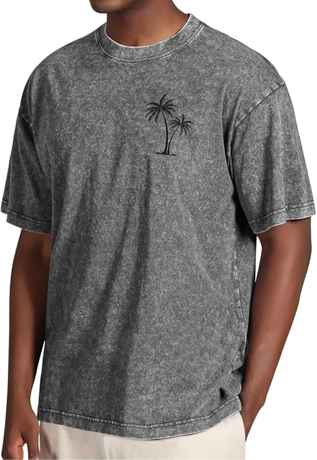 Oversize Palm Tree Graphic T-Shirts for Men Short Sleeve Summer Vacation Shirts Cotton Vintage Washed Workout Tee Tops