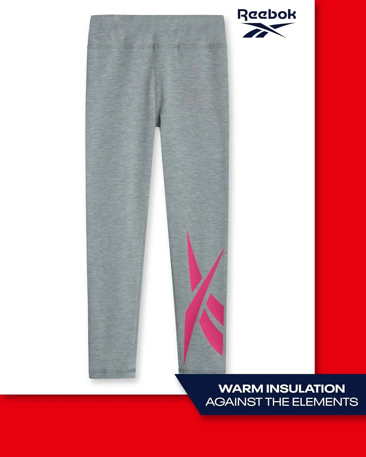 Reebok Girls Leggings - 2 Pack Athletic Performance Cotton Leggings - Yoga Pants for Girls Dance Tights (Sizes: 7-12)