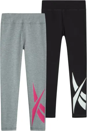 Reebok Girls Leggings - 2 Pack Athletic Performance Cotton Leggings - Yoga Pants for Girls Dance Tights (Sizes: 7-12)
