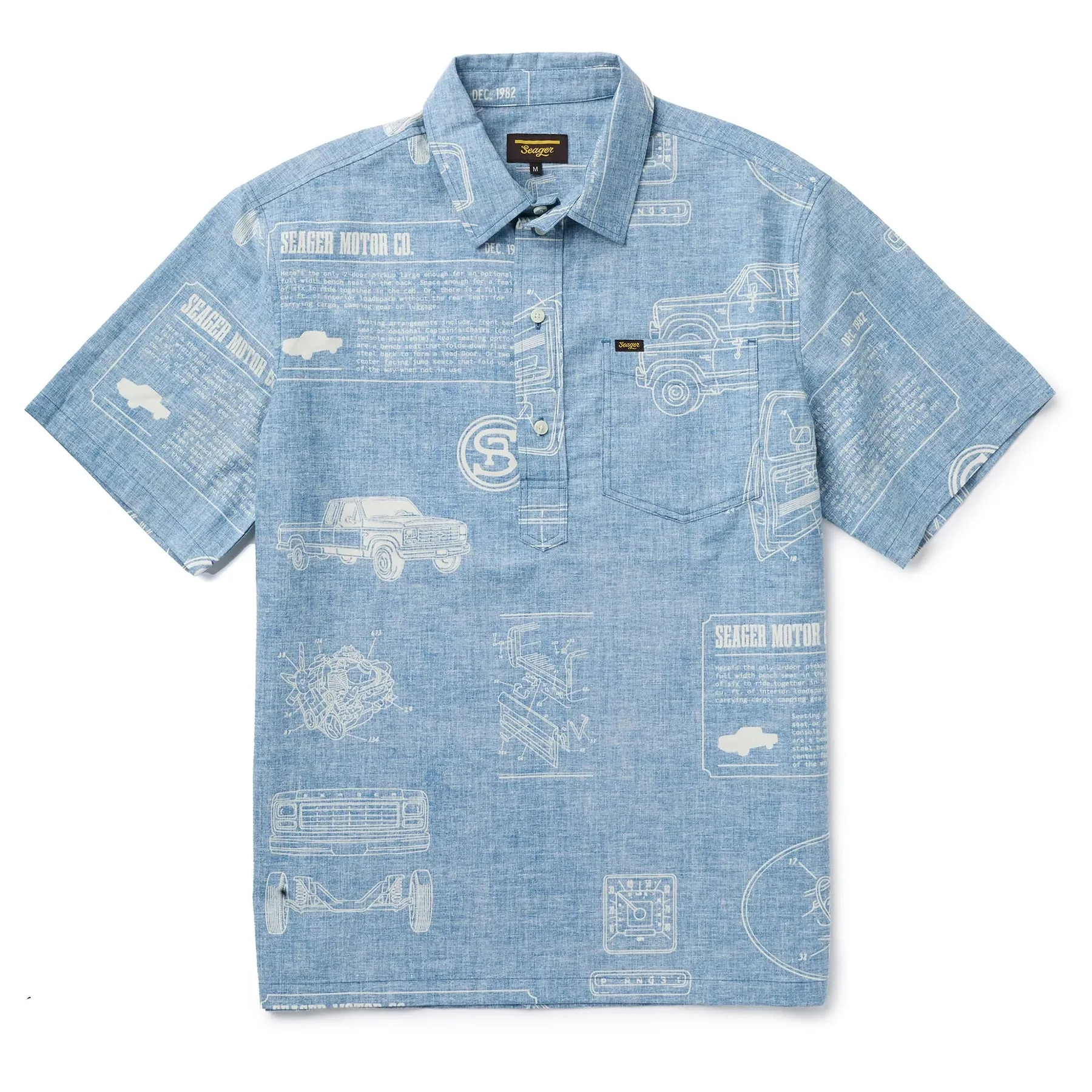 SEAGER Schooner 3/4 Button S/S Shirt - BLUE