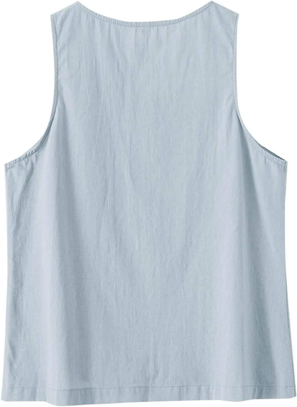 Summer Cotton Linen Tank Tops Women Sleeveless Round Neck Tees Shirts Elegant Solid Color Front Button Comfy Blouses