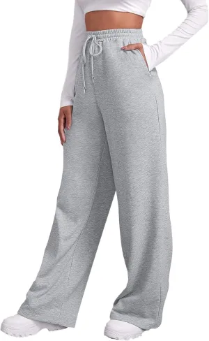 Sweatpants for Women Baggy Fleece Lined Elastic High Waist Wide Leg Joggers Sports Pants Drawstring Lounge Trousers