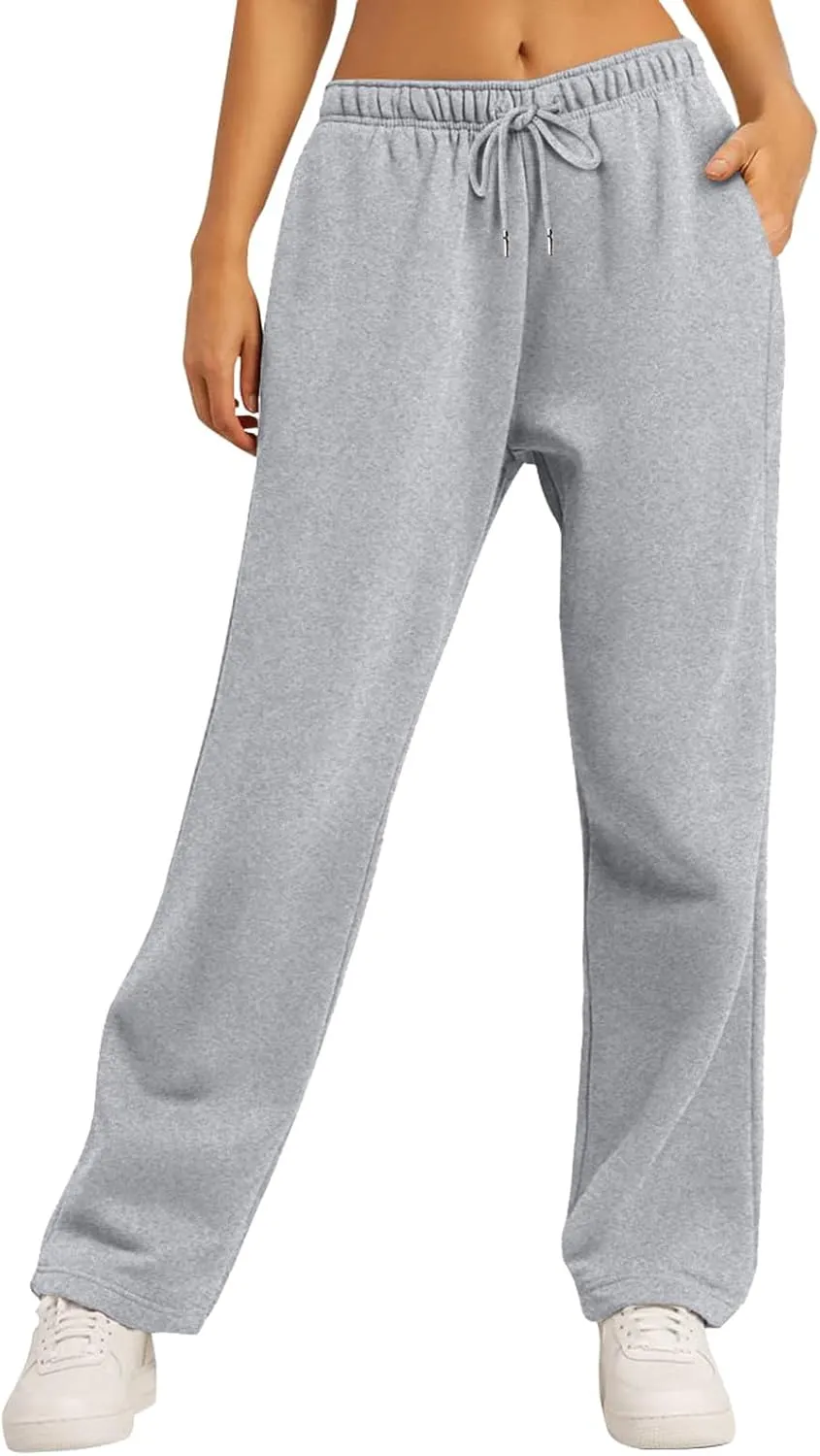 Sweatpants for Women Baggy Fleece Lined Elastic High Waist Wide Leg Joggers Sports Pants Drawstring Lounge Trousers