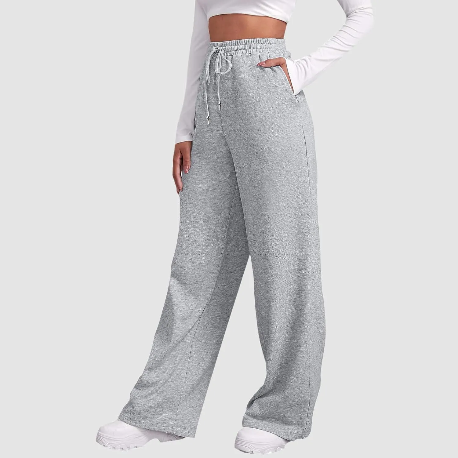 Sweatpants for Women Baggy Fleece Lined Elastic High Waist Wide Leg Joggers Sports Pants Drawstring Lounge Trousers