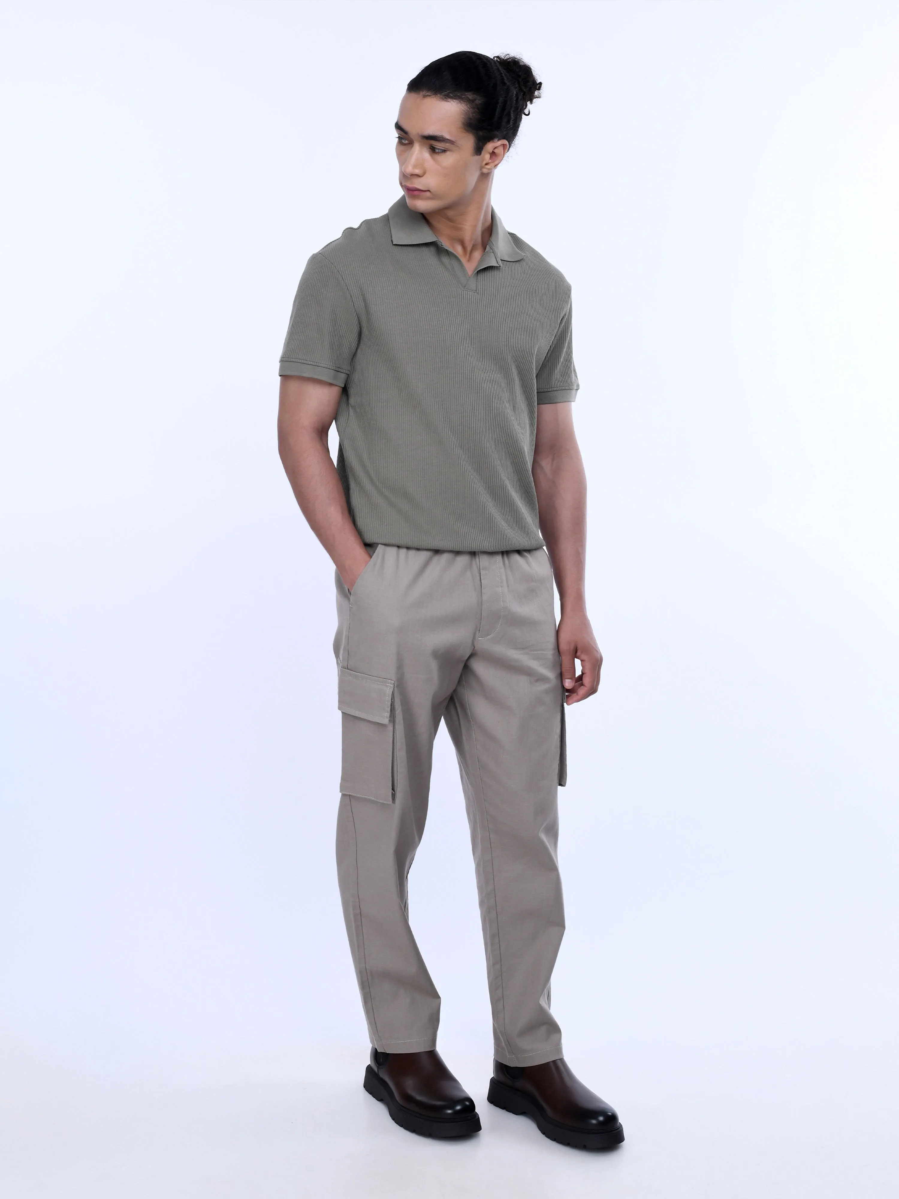 Textured Relaxed Flexiwaist Beige Cargo
