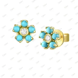 Turquoise & Diamond Flower Studs 6mm