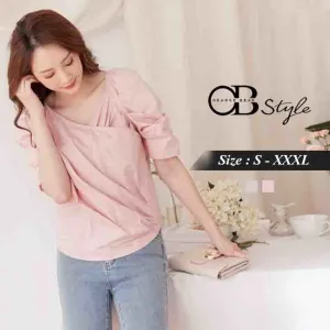 V-NECK PLEATED COTTON TOPS