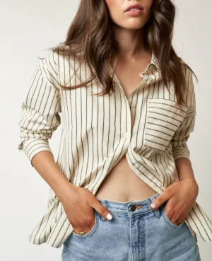 Valerie Long Sleeve Cream & Black Striped Button Up Top