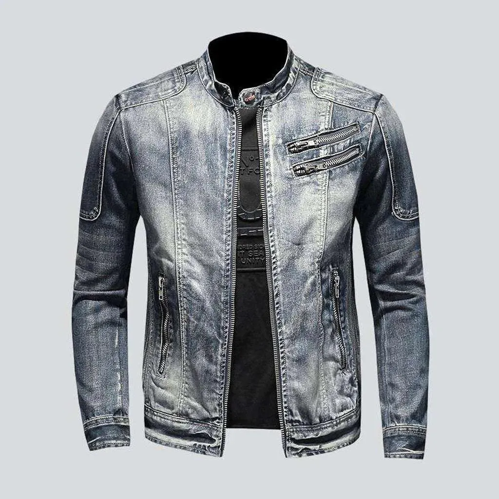 Vintage wash biker denim jacket