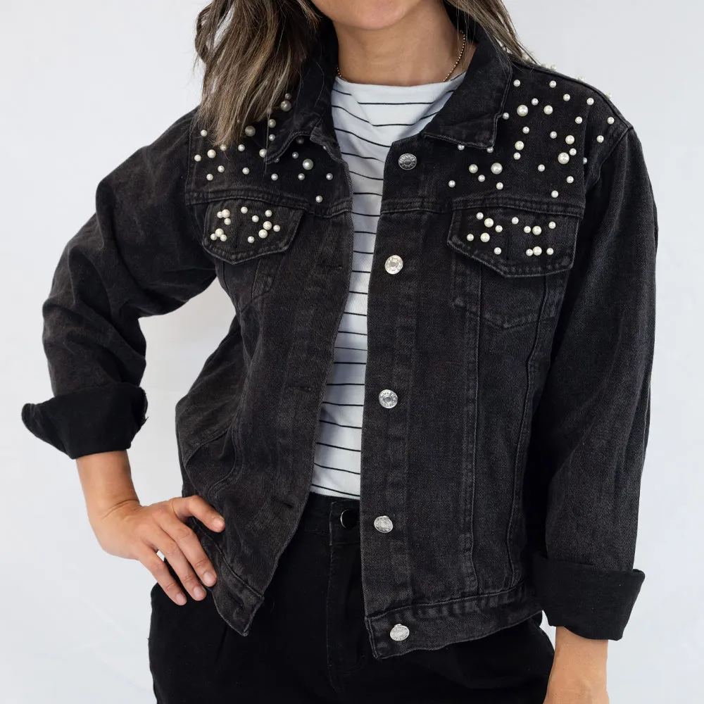 (White Pearl) Customized Bridal Shower Denim Jacket