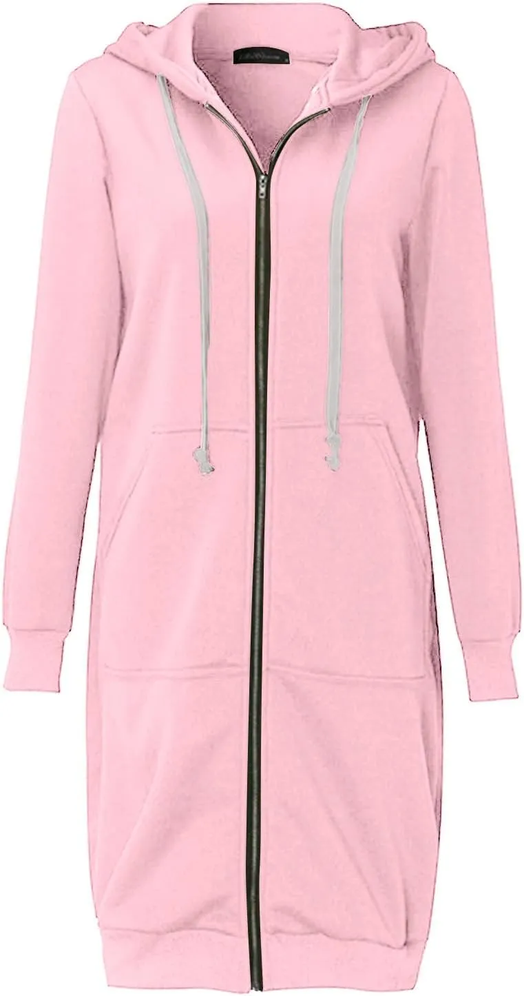 Women Long Sweatshirt Solid Color Full Zip Fleece Plush Hoodies Pullover Loose Fit Casual Clothes Fall Winter Shirts