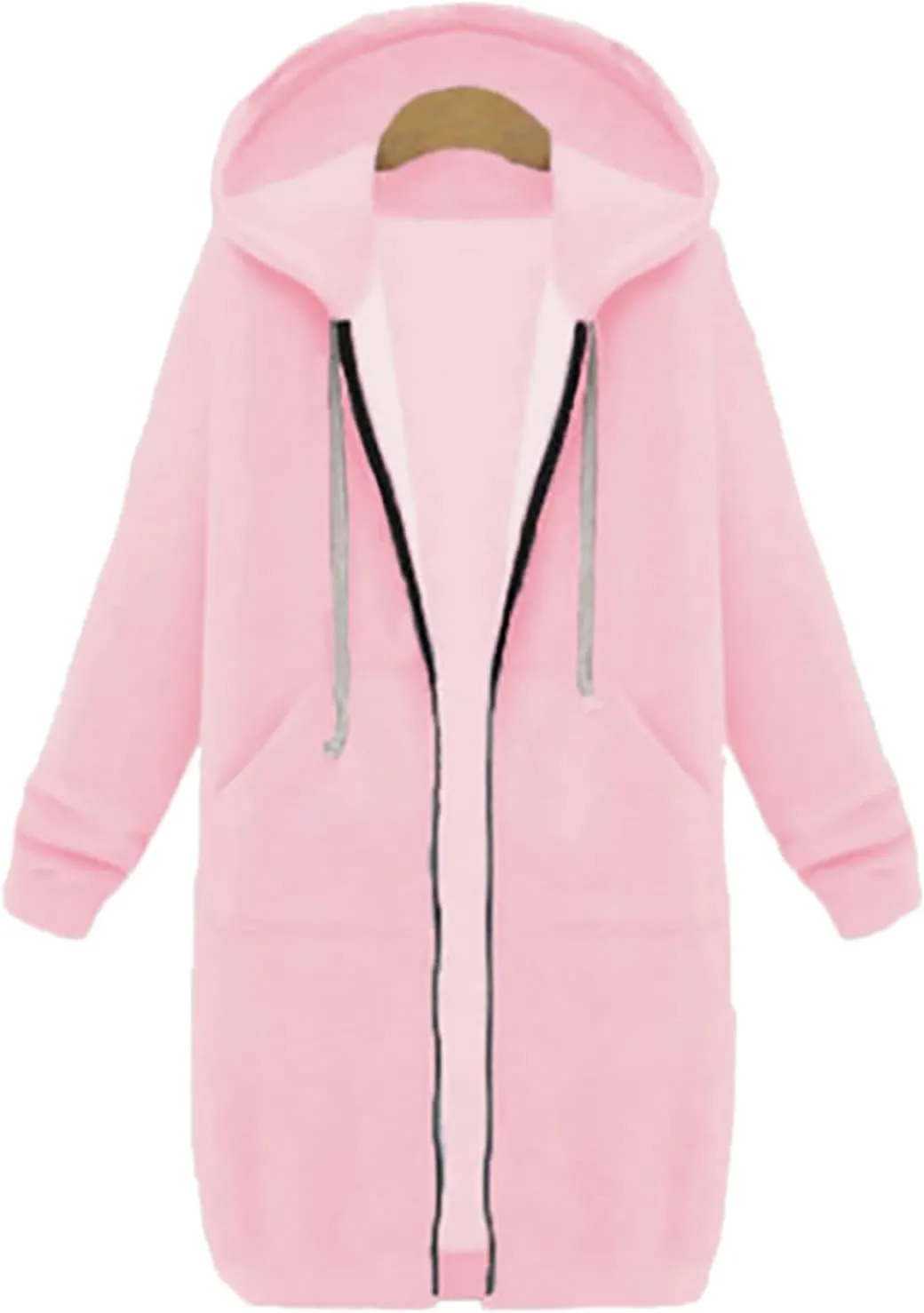 Women Long Sweatshirt Solid Color Full Zip Fleece Plush Hoodies Pullover Loose Fit Casual Clothes Fall Winter Shirts
