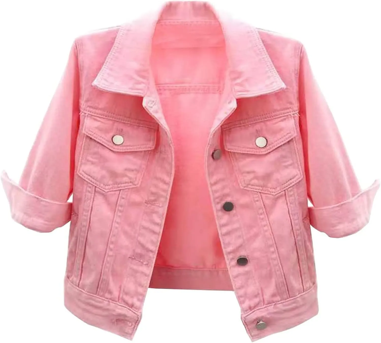 Women's Button Down Half Sleeve Cropped Denim Jean Jacket Ladies Retro Lightweight Jackets