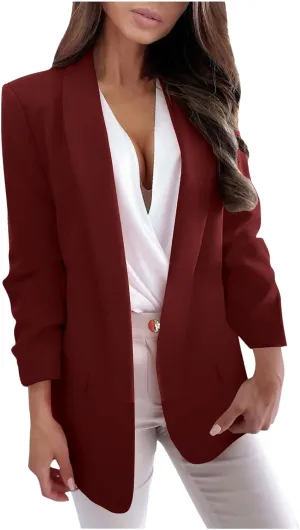 Xiaojmake Women's Casual Blazers Business Jackets Long Sleeve Open Front Cardigan Work Suit Spring Fall Versatile Blazer Coat