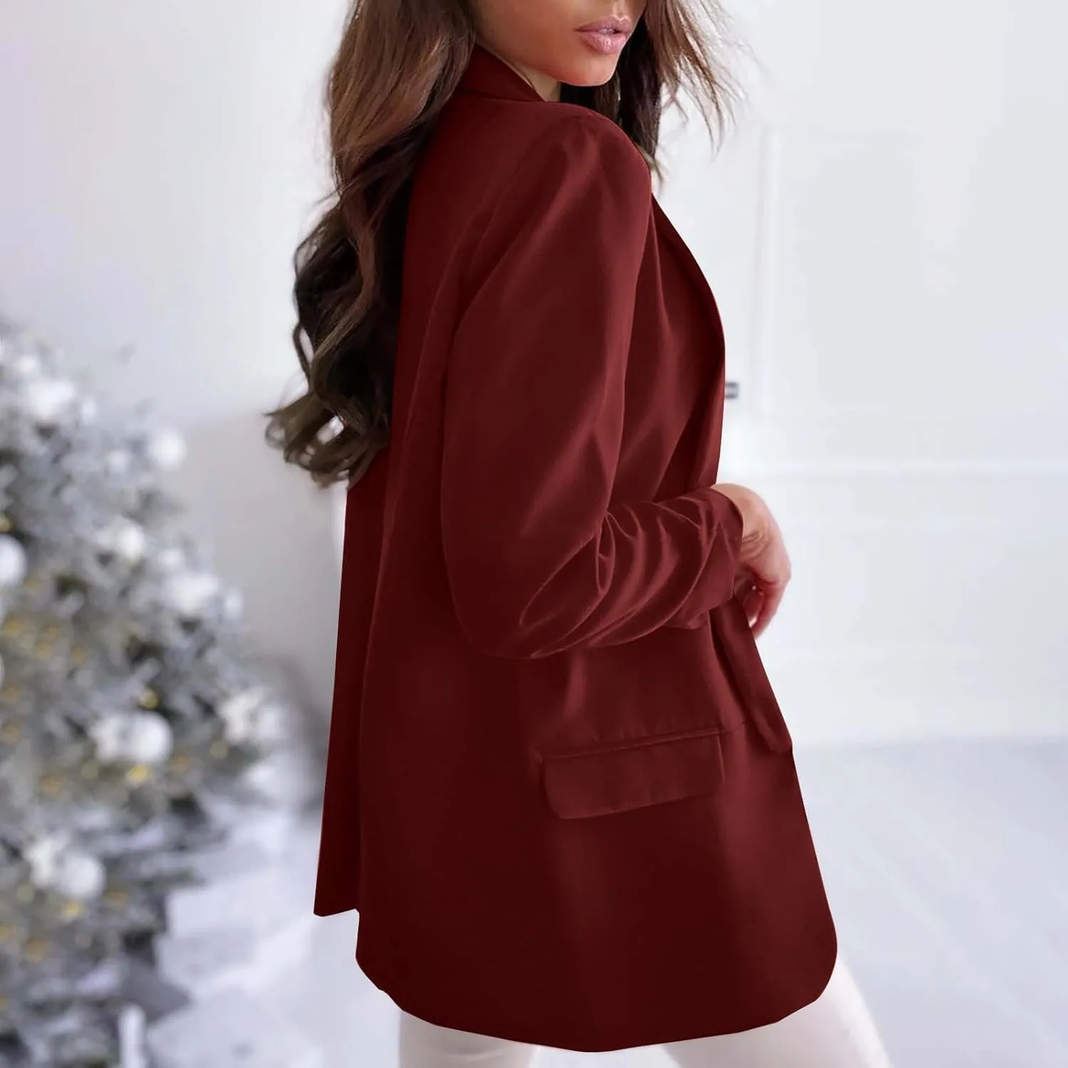 Xiaojmake Women's Casual Blazers Business Jackets Long Sleeve Open Front Cardigan Work Suit Spring Fall Versatile Blazer Coat