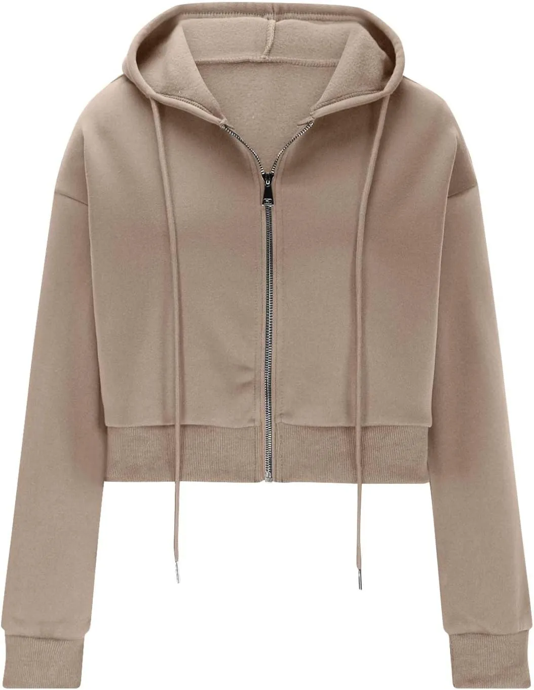 Zip up Sweatshirt Women Fall Workout Long Sleeve Cropped Zipper Hoodies Classic Drawstring Hooded Jacket Crop Tops